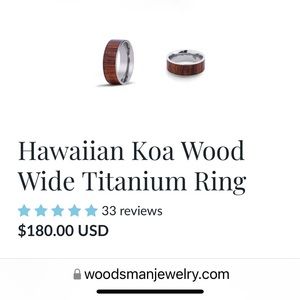 Komo Koa Hawaiian koa wood wide titanium ring